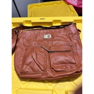 Roxy Cognac Brown Vegan Leather Hobo Crossbody Bag YY452O25 Utility‎ Pockets